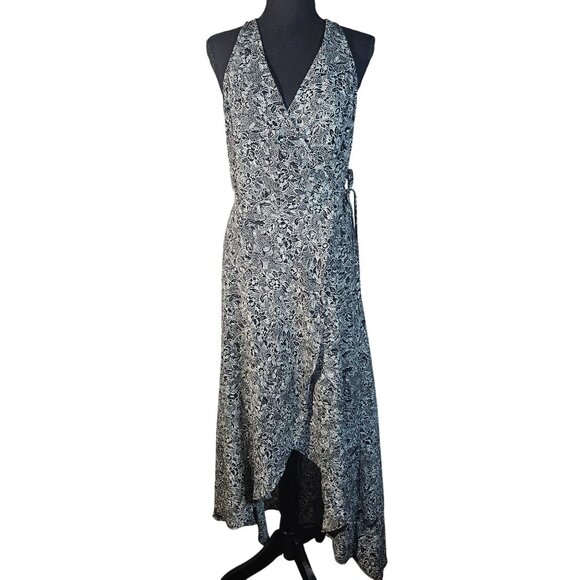 Abercrombie & Fitch Black Floral Wrap Dress Small Sleeveless Midi Soft Goth Y2K - Picture 9 of 14